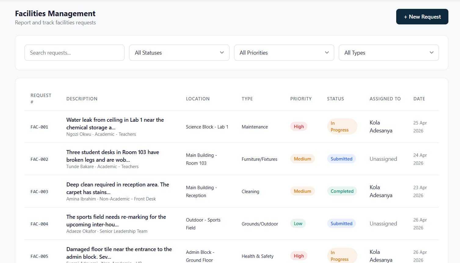 FixDesk Facilities Management — fault reporting and maintenance tracking